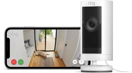 Ring Stick Up Cam Pro Außenüberwachungskamera mit Netzstecker, Weiß